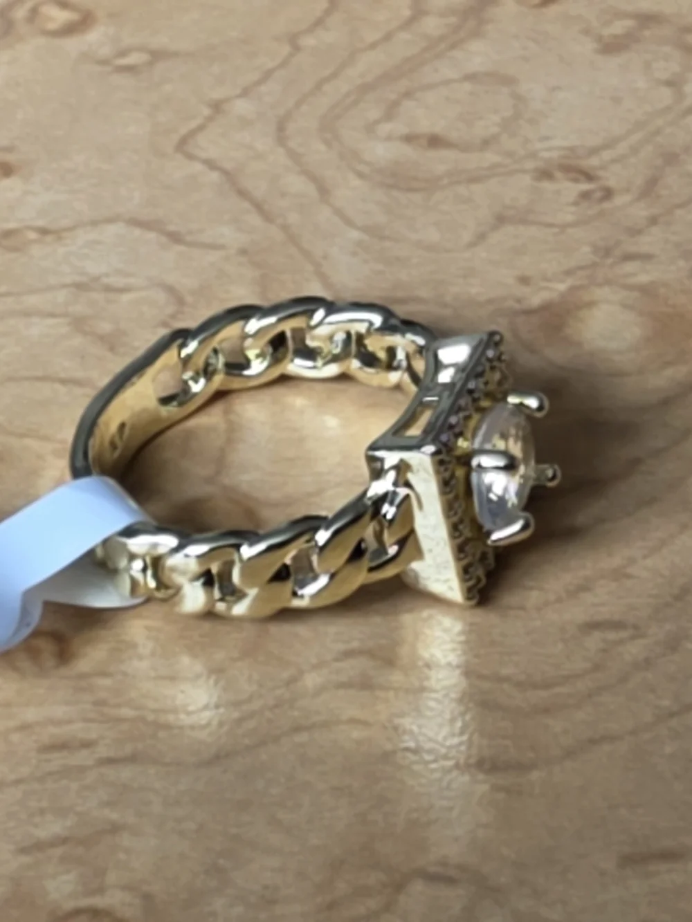 Source Unknown Gold-plated Over Brass Square Halo Ring with Clear Center Stone